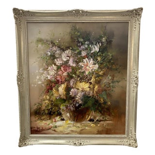 Hans Rohac, Flower Still Life, Oil on Canvas, 1950s For Sale