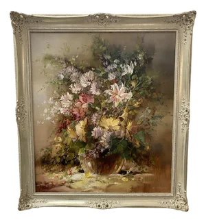 Hans Rohac, Flower Still Life, Oil on Canvas, 1950s