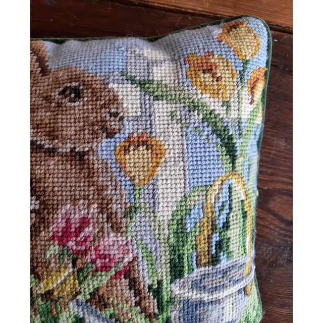 Textile Rabbit Bunny Needlepoint Velvet Pillow For Sale - Image 7 of 7