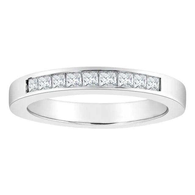 Princess Cut Channel Set Diamond Wedding Band, Size 5 For Sale