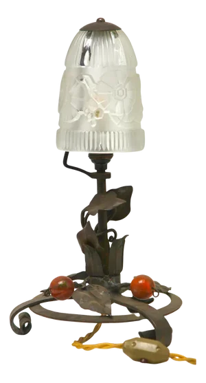 Art Nouveau French Wrought Iron Lamp with Glass Shade, 1920s