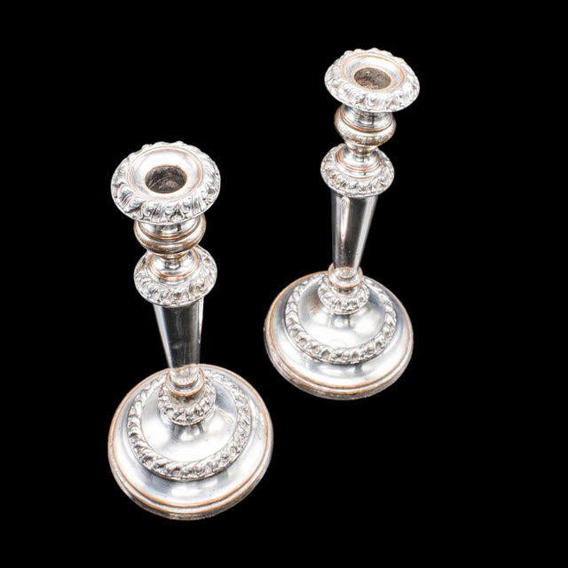 Pair of Antique Old Sheffield Plate Candlesticks, English Candle Nozzle, Regency For Sale - Image 6 of 12