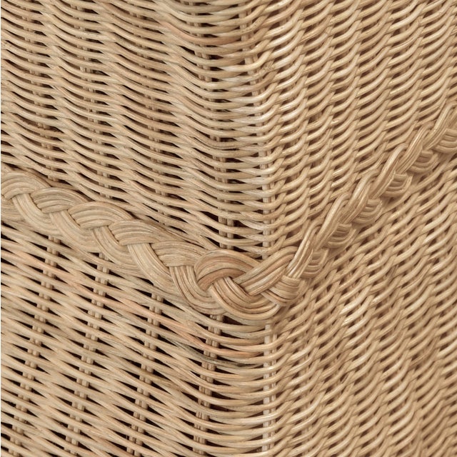 Wood Matthew Izzo Home - Daphne 88.5" Lawson Style Rattan Sofa With Ivory Linen Cushions and a Scalloped Skirt For Sale - Image 7 of 8