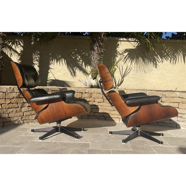 Black Lounge Chairs and Ottomans by Charles & Ray Eames, Set of 4 For Sale - Image 8 of 13