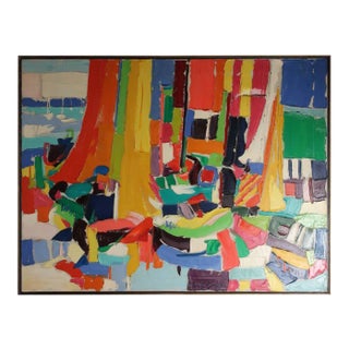 Sarah Leonard Krepp Large Mid-Century Modern Boats Painting For Sale