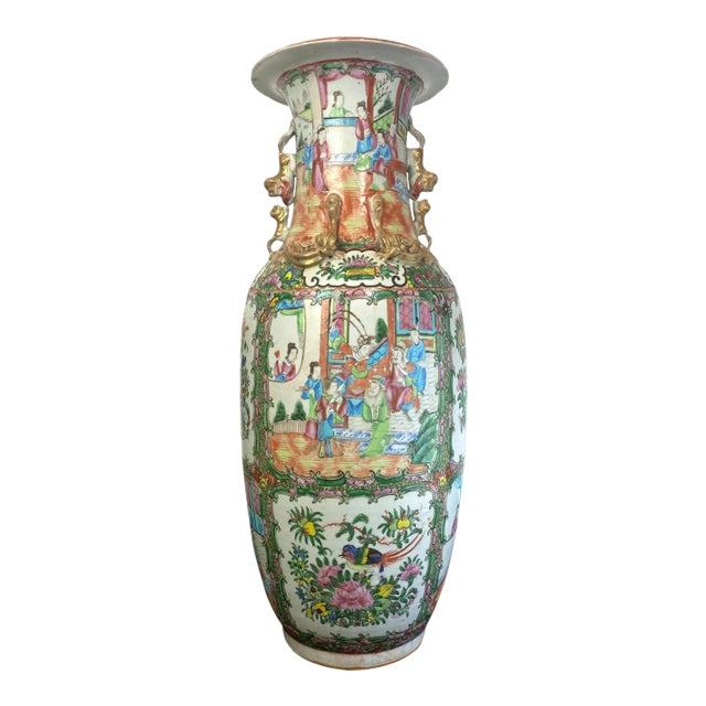 Chinese Export Porcelain Rose Medallion Vase, 23in, Canton, Ca. 1860 For Sale