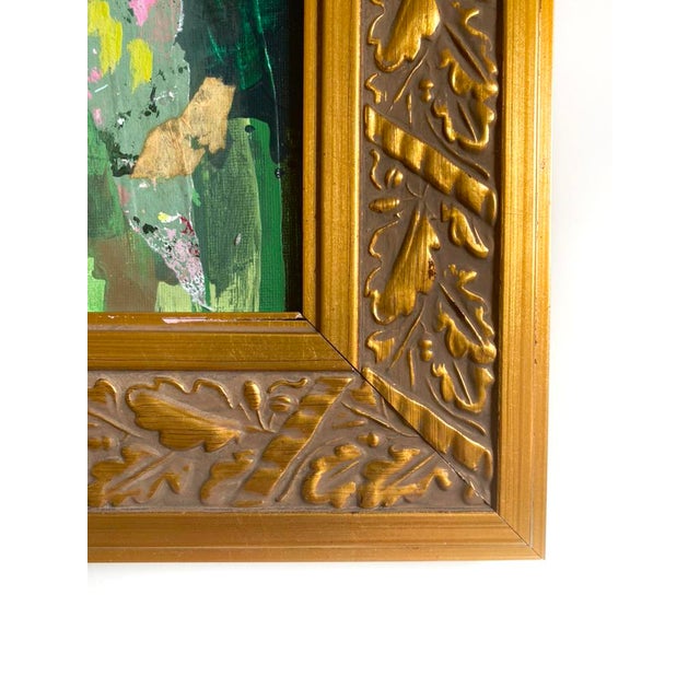 Abstract "Garden Edge" 2026 Mini Painting by Jessalin Beutler With Vintage Frame For Sale - Image 3 of 4