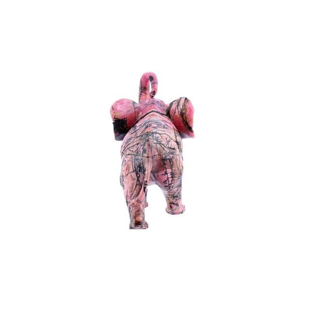 Modern 1990s Large Hand Carved Rhodonite Elephant Figurine Faberge Manner For Sale - Image 3 of 12