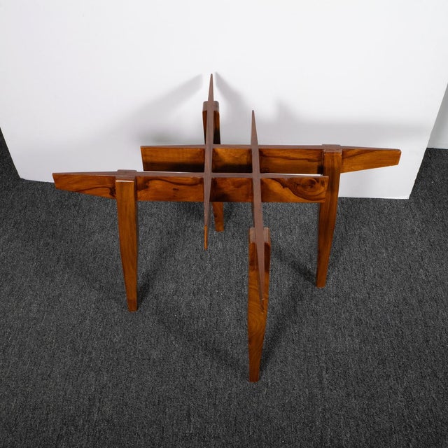 Wood Pair of Geometric Motif Wood Side Tables For Sale - Image 7 of 12