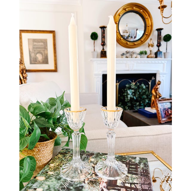 Transparent Pair of Late 20th Century French Crystal Candlestick Holders by Cristal d'Arques-Durand For Sale - Image 8 of 8