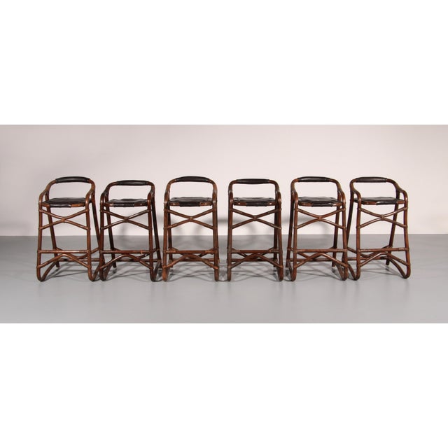 Wood Mid-Century Bamboo Bar Stools from Horsnæs, Denmark, 1970, Set of 6 For Sale - Image 7 of 13