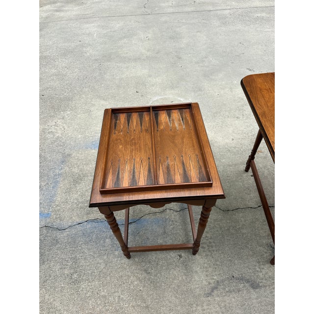 Pair of 1970s Wooden Carved Nesting Game Tables With Flip-Up Sides For Sale In Atlanta - Image 6 of 12