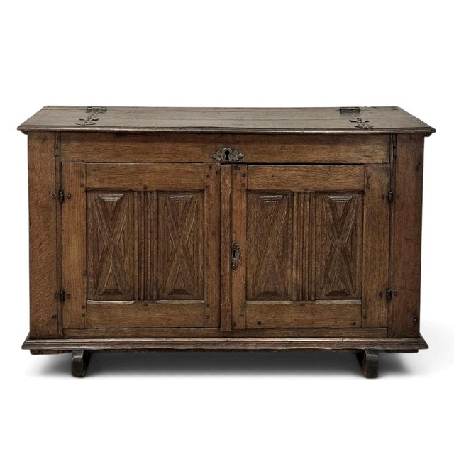 Mid 18th Century 18th Century Dutch Hand-Carved Oak Trunk Adapted as Buffet For Sale - Image 5 of 18