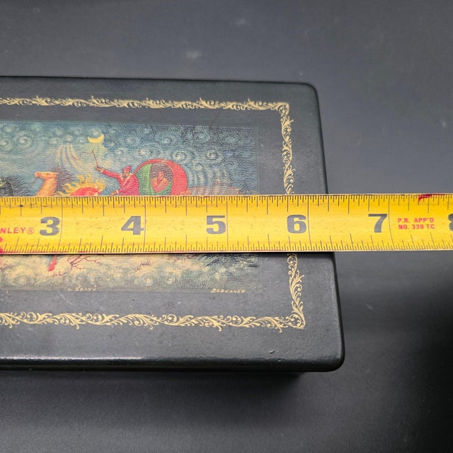 Vintage Hand-Painted Kholuy Lacquer Box – "Troika" Scene by Artist Lovkachev For Sale - Image 12 of 15