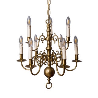 Dutch Brass 9-Arm Chandelier For Sale