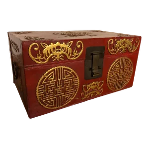 Vintage Pigs Leather Lacquered Box With Gilt Accents