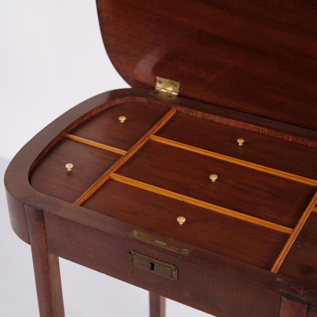 Mahogany Lamp Table or Sewing Table with Brass Lock and Tapered Legs, 1920 For Sale - Image 11 of 15