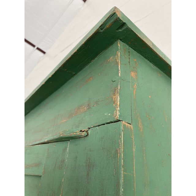 Primitive Painted Green Four Door Cabinet With Original Brass Sliding Lock For Sale - Image 11 of 18
