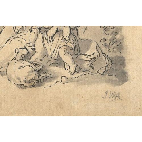 John White Abbott, Peasant Family & Rider by a Tree, 1836 Ink & Wash Drawing For Sale - Image 3 of 7