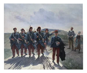 Claudius Seignol, Départ des Fantassins Pour la Guerre de 14, 1914, Oil on Canvas, Framed