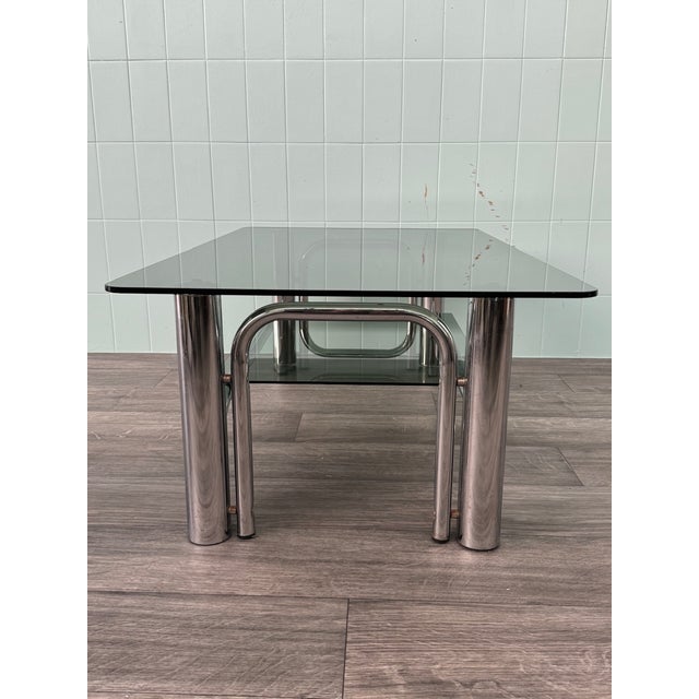 Glass Italian Coffee Table in Chromed Steel and Smoked Glass, 1970s For Sale - Image 7 of 13