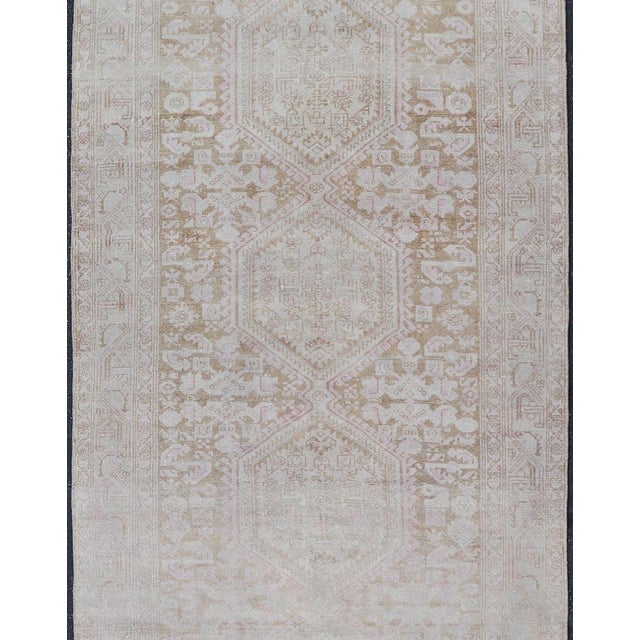 Taupe Antique Persian Gallery Malayer Rug With Faded Geometric Medallions 4'9 X 13'7 For Sale - Image 8 of 12
