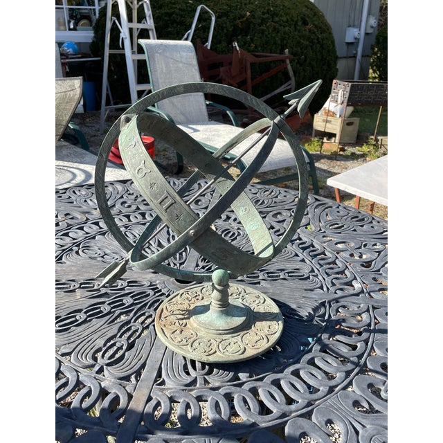 Vintage Verdigris Bronze Sundial For Sale - Image 4 of 15