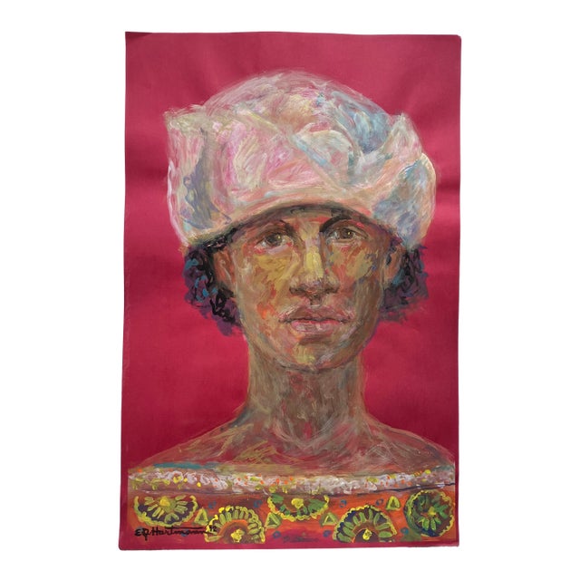 Contemporary Original E.J.Hartmann Abstract Expressionist Portrait Painting Signed For Sale