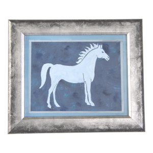 Horse Blue Gray Minimalism Abstract English Traditional Americana Original Oil Painting by Cleo Plowden