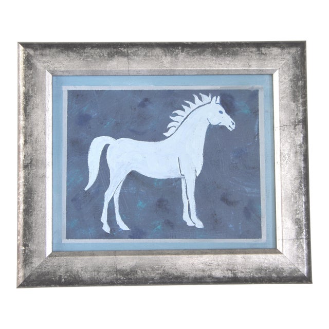 Horse Blue Gray Minimalism Abstract English Traditional Americana Original Oil Painting Cleo Plowden For Sale