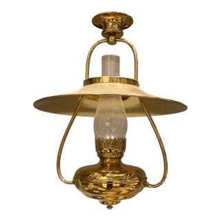 Vintage Brass Oil Chandelier Eletrified Colonial Lantern For Sale