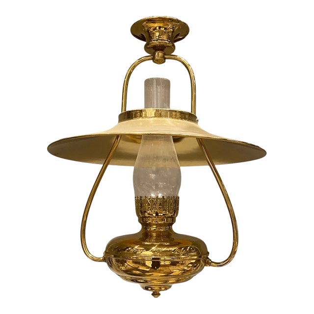 Vintage Brass Oil Chandelier Eletrified Colonial Lantern For Sale