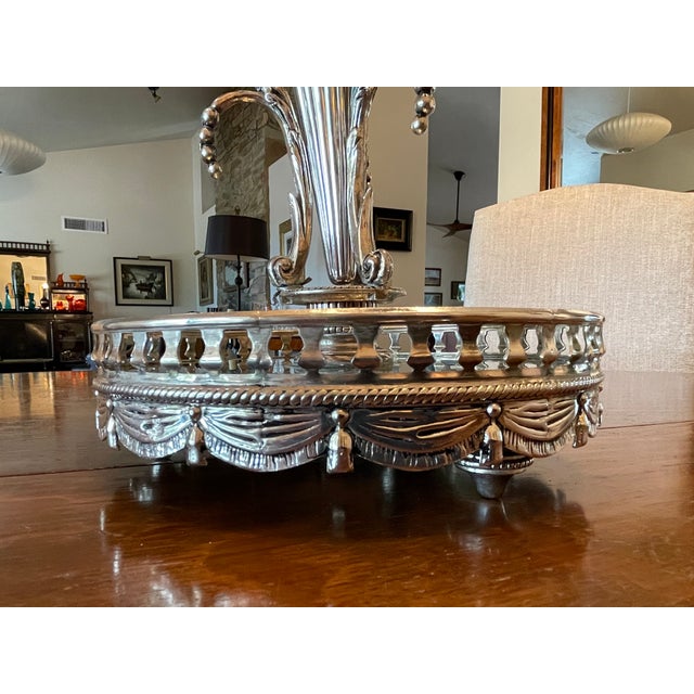 Metal Vintage Shabby Shic Godinger Silver Plated Epergne 3 Branch Candleabra Mirror Tray For Sale - Image 7 of 9