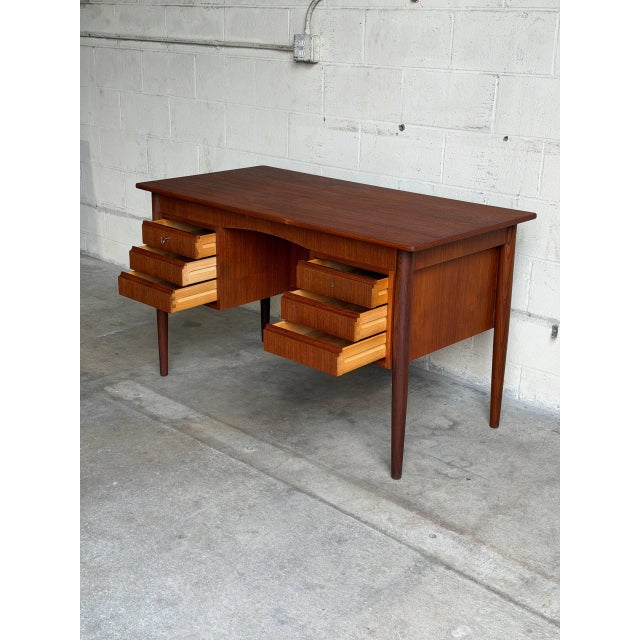 Teak Executive Desk Large Wooden Office Writing Table Denmark Mid-Century Modern 1960s For Sale In Los Angeles - Image 6 of 10