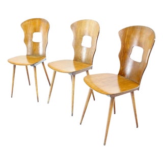 Set of Three Mid Century Swedish Modern Molded Birch Plywood Chairs Dowels Legs For Sale