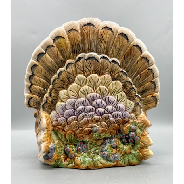 Arthur Court Vintage Ceramic Turkey Cookie Jar With Berry Detail – Thanksgiving / Fall / Country Cottage For Sale - Image 4 of 15