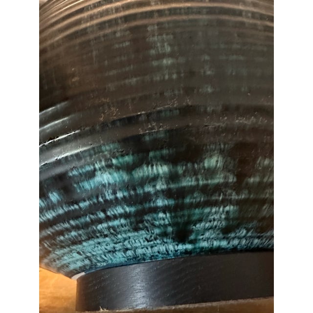 Mid-Century Modern Ceramic Wide Bottom Blue Lamp. Drip Glaze Hand Thrown Body. Deep Blues.1966 For Sale - Image 3 of 5