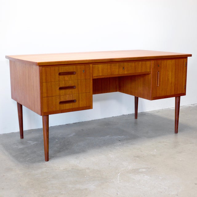 1960s 1960s Danish Teak Desk With Curved Sides & Rear Storage For Sale - Image 5 of 18