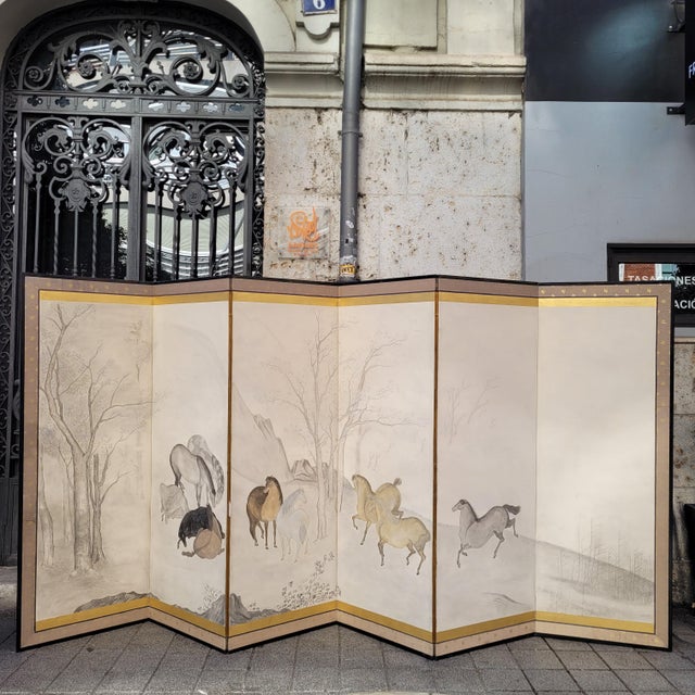 Edo Period Kano School Byôbu Screen with Wild Horses, Japan, 19th Century For Sale - Image 3 of 18