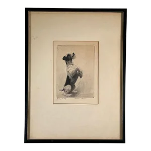 1930s Dennis Morgan Dog Portrait Etching "Sitting Pretty"