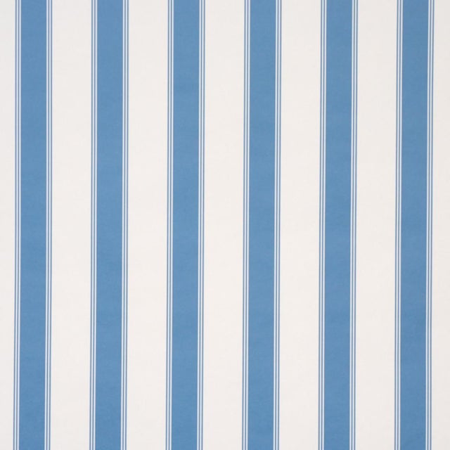 Traditional Schumacher Rafe Stripe Wallcovering In Azure For Sale - Image 3 of 6