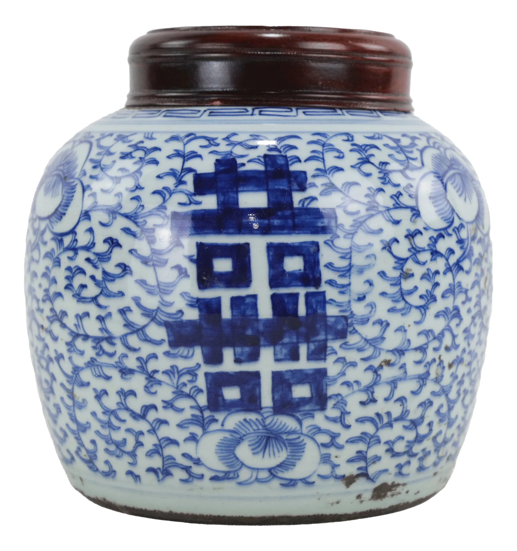 Antique Chinese Blue & White Porcelain Ginger Jar With Lid