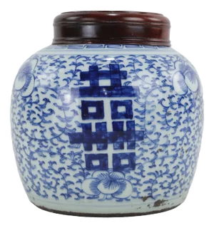 Antique Chinese Blue & White Porcelain Ginger Jar With Lid – Double Happiness