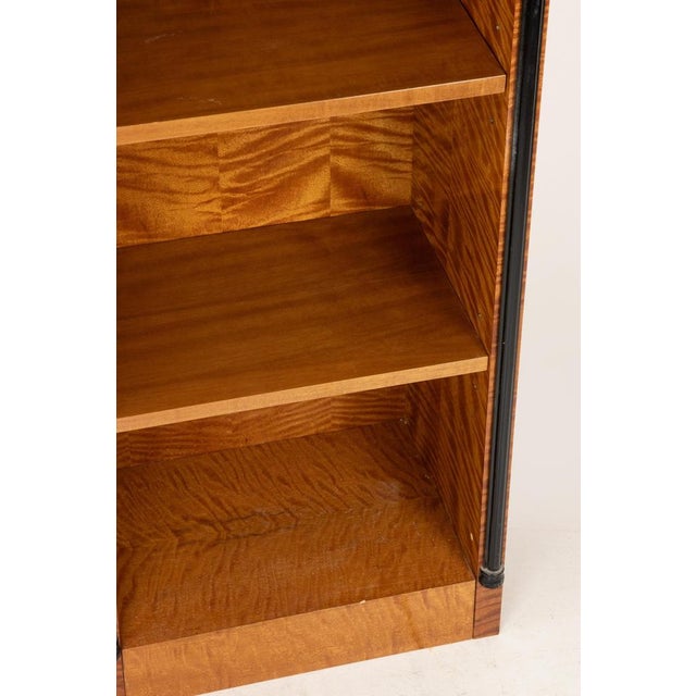 Wood Vintage Art Deco Bookcase in Flamed Maple and Ebonized Wood, Italy, 1970s For Sale - Image 7 of 8