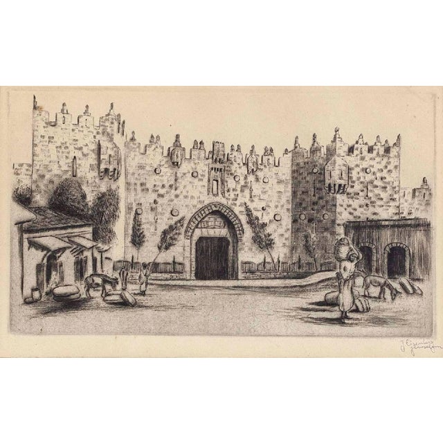 Genre: Israeli Subject: Cityscape Medium: Etching, Drypoint Surface: Paper Country: Israel Dimensions: 11" x 14"...