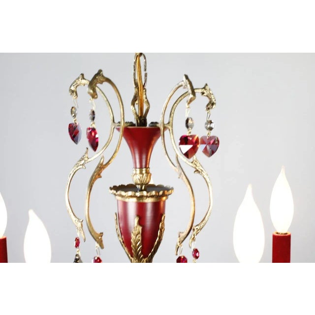 Vintage Spanish Brass Strass Swarovski Crystal 5 Light One of a Kind Chandelier by Nyc Designer Karen Curtis For Sale - Image 4 of 10