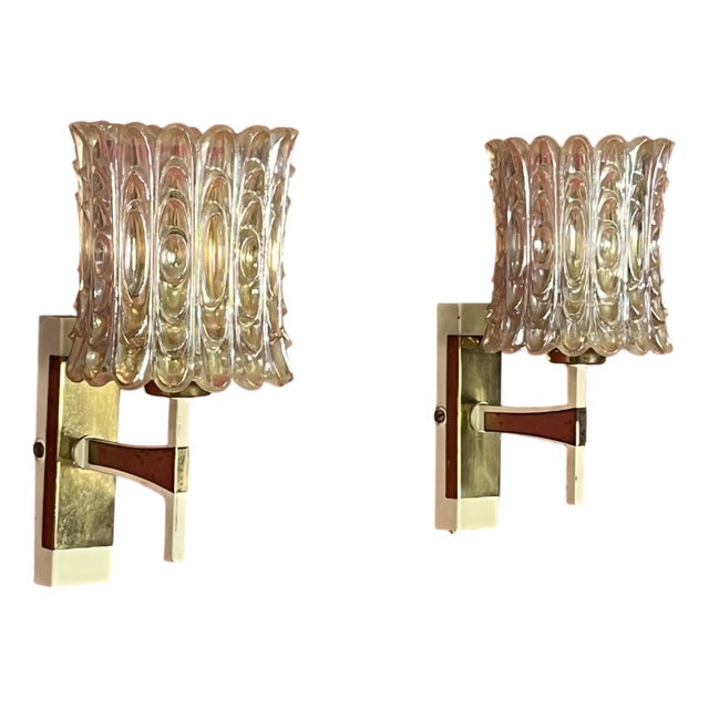 Mid-Century Italian Murano Glass Wall Lamps, 1950s, Set of 2 For Sale