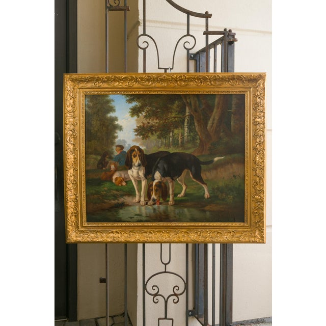 Signed Joost-Vincent De Vos 19th Century Oil Painting Depicting Hounds and Boy For Sale In Atlanta - Image 6 of 12