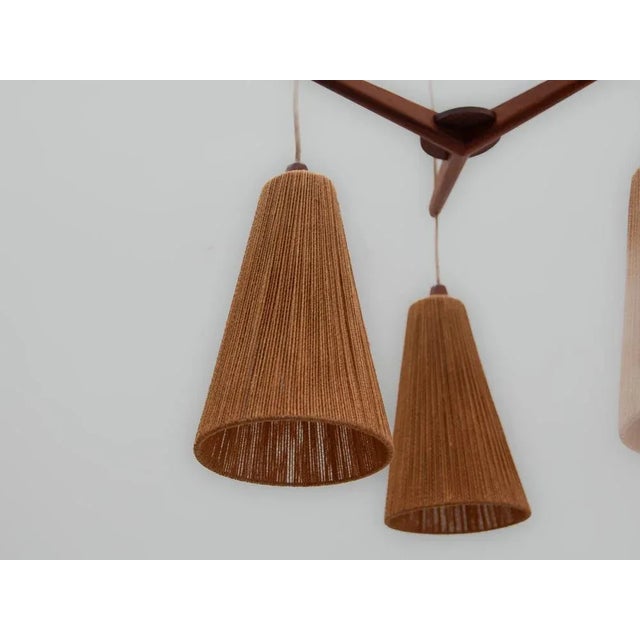 Teak and Jute Cord Pendant Cascade Lamp from Temde, 1960s For Sale - Image 9 of 12