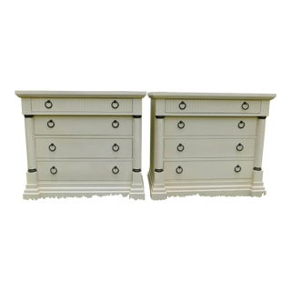Large Vintage Lineage Furniture Ivory Crackle Wood Columns Nightstands - a Pair For Sale